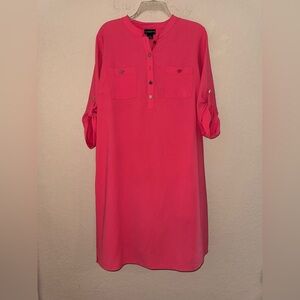 Liz Claiborne Pink Button-Up Roll Sleeve Shirt Dress
